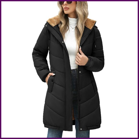 Mid-Length Winter Coat Lightweight Fitted Waist Warm Fleece Lining